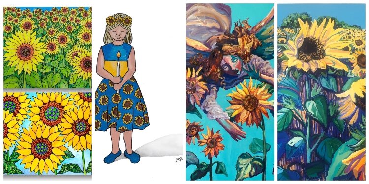 Carolyn Stich and Joel Schoon-Tanis are using their artwork of sunflowers to support Ukraine.