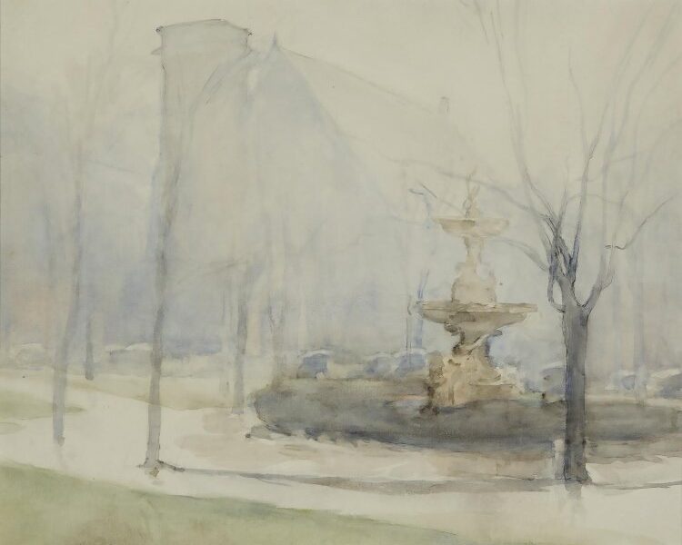A watercolor, titled A Foggy Day, by Mathias Alten is part of the Holland Museum exhibit.