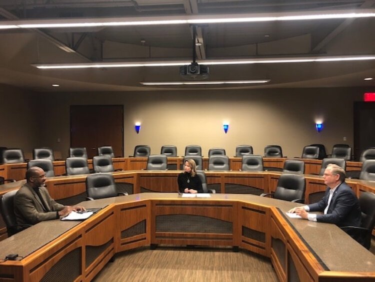 Joe Matthews, Jennifer Owens and James Bos, Vice President of Global Procurement, Yanfeng Automotive Interiors, at a recent interview at Gentex discussing inclusive procurement programs and why eligible businesses should certify as minority business