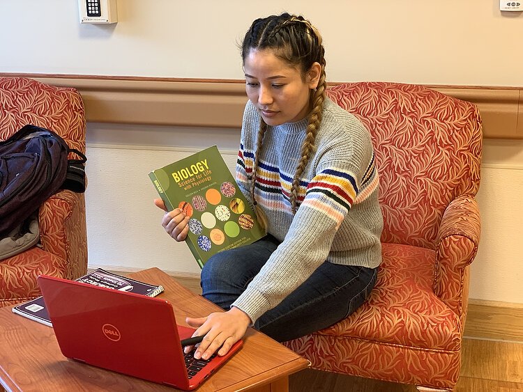 After earning her CNA license, Karuna Khadka is continuing her education. She is taking classes at GRCC and plans to transfer to Grand Valley State University to study social work. (Photo by Shandra Martinez)
 