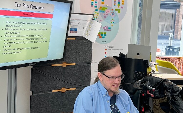Benson, a DAKC client, volunteered as a test participant for the KCAD students’ project. As the interview questions appeared on the screen behind him, he was amazed that someone cared enough to ask for his input.