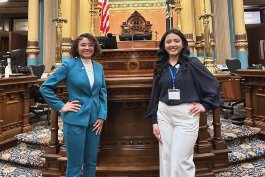 Michigan Boys and Girls Club Youth of the Year Jaqulin Barajas, right, poses with 2023 Michigan Youth of the Year Isabel Shepard at the state Capitol building.