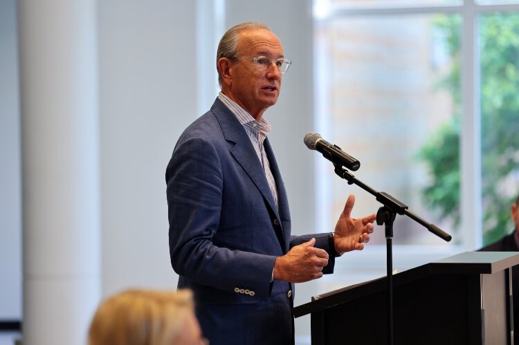 Dick DeVos speaks during a DeVos Institute of Arts Management event that brought together nonprofit leaders from along the Lakeshore.