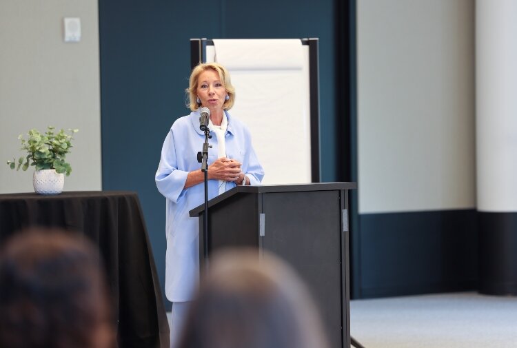 Betsy DeVos speaks during a DeVos Institute of Arts Management event that brought together nonprofit leaders from along the Lakeshore.