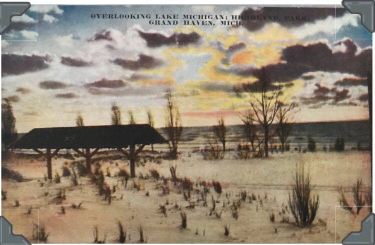 The historic cottages of Highland Park in Grand Haven overlook the beach and Lake Michigan.