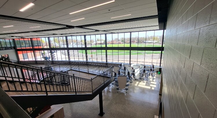 Charles Hackley Middle School features large windows for natural lights.