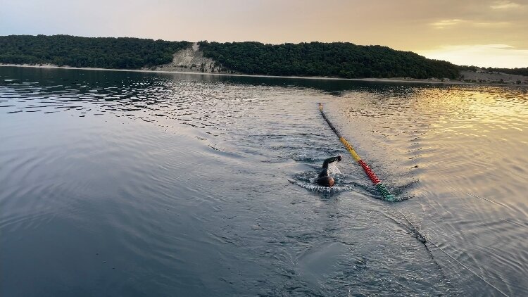 Jon Ornée starting his swim off the North Manitou Island on Sept. 10. (Jon Ornée)