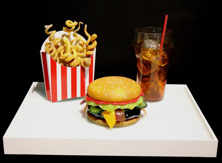 This cheeseburger meal, with fries and a drink, rendered in glass is part of the Muskegon Museum of Art’s “Oddities & Delights” exhibit, opening Sept. 14.