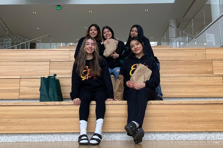 EPIC students take time to pose for this photo while touring the Michigan State University campus. They handed out care pacakges to students there as well.