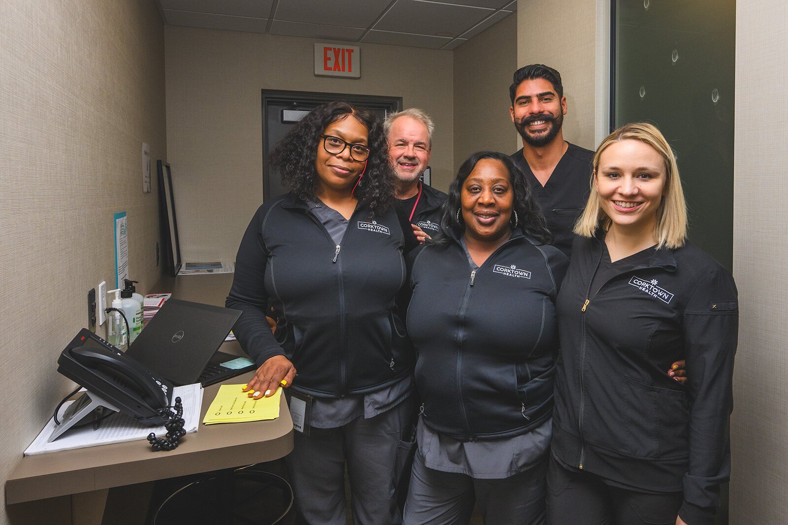 Corktown staff, L to R, Charlene Singleton medical assistant, Mark Thompson PA, Debra Walker registered medical assistant, Guillermo Ethier NP, and Danielle Gibczynski RD.