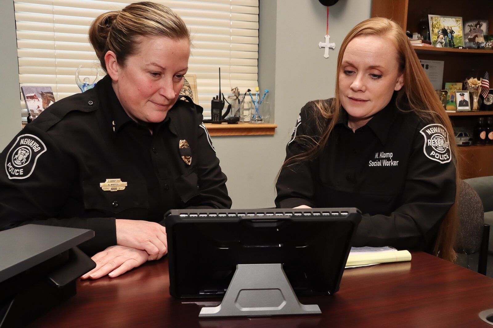 Nicole Klomp with Newaygo Police Chief Georgia Andres.