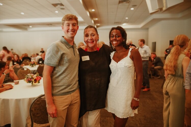 Scholarship recipients James Friggins (left) and Nia Theune (right) with Fund Advisor, Dorothy A. Johnson (center).